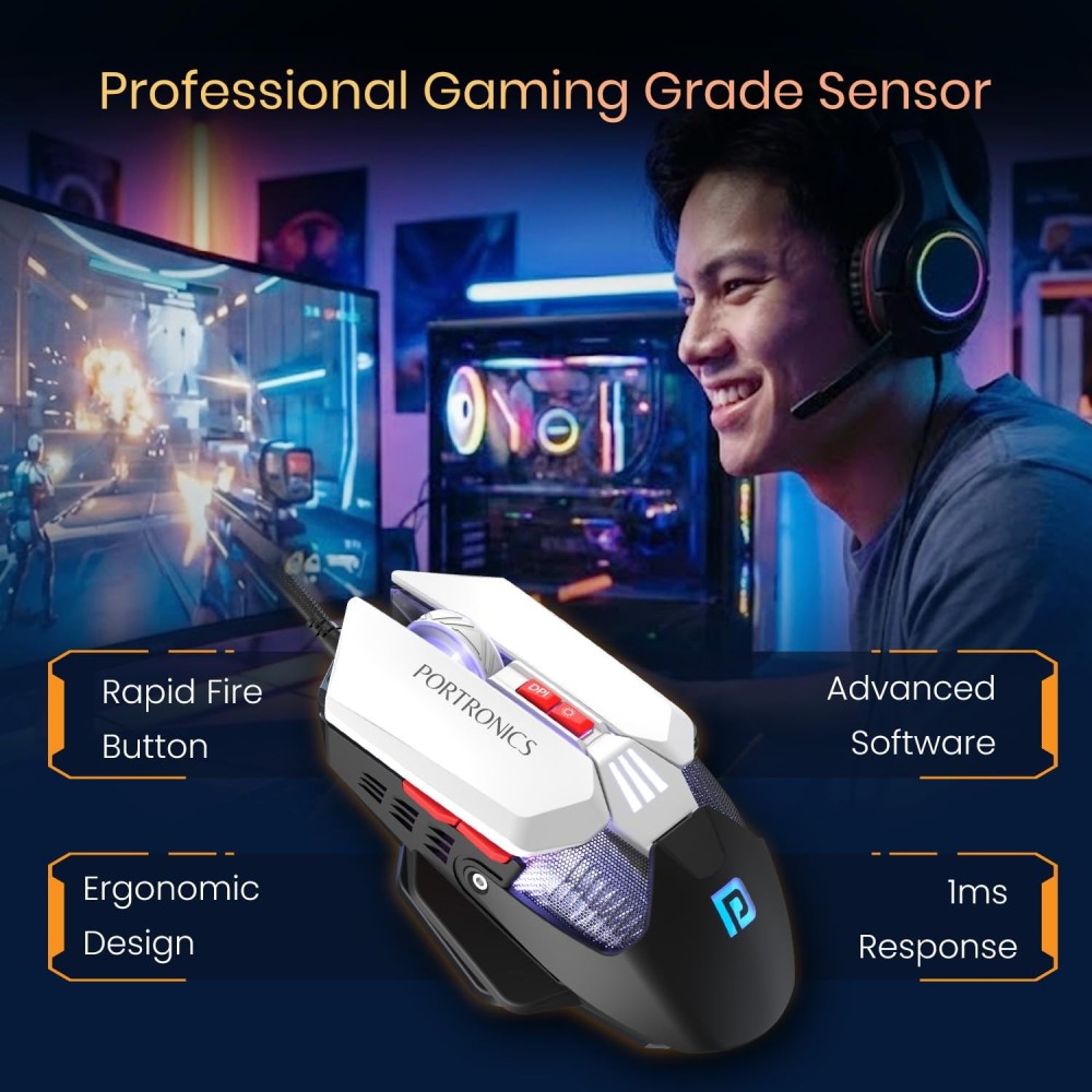 Portronics Vader X USB Wired Programmable Gaming Mouse with 12800 DPI, 7 Programmable Buttons, RGB Lighting, 1000Hz Polling Rate, 7000 FPS Sensor, 10 Million Clicks – (Black)