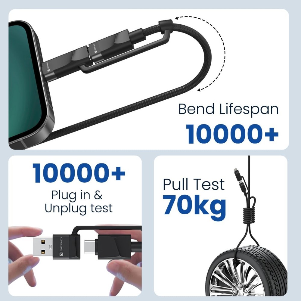 Portronics Omnicord 60W 4-in-1 Multifunctional Fast Charging Cable