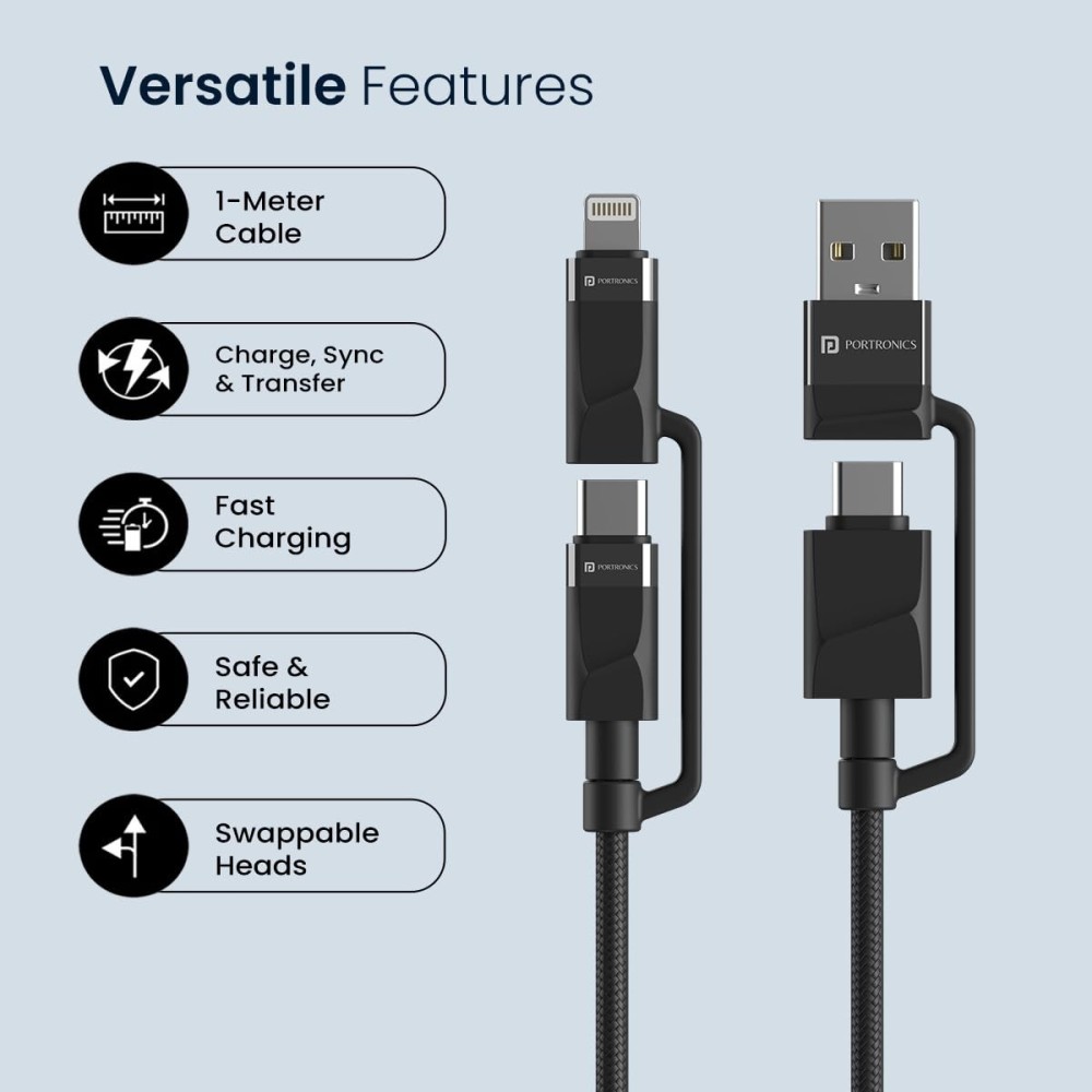 Portronics Omnicord 60W 4-in-1 Multifunctional Fast Charging Cable