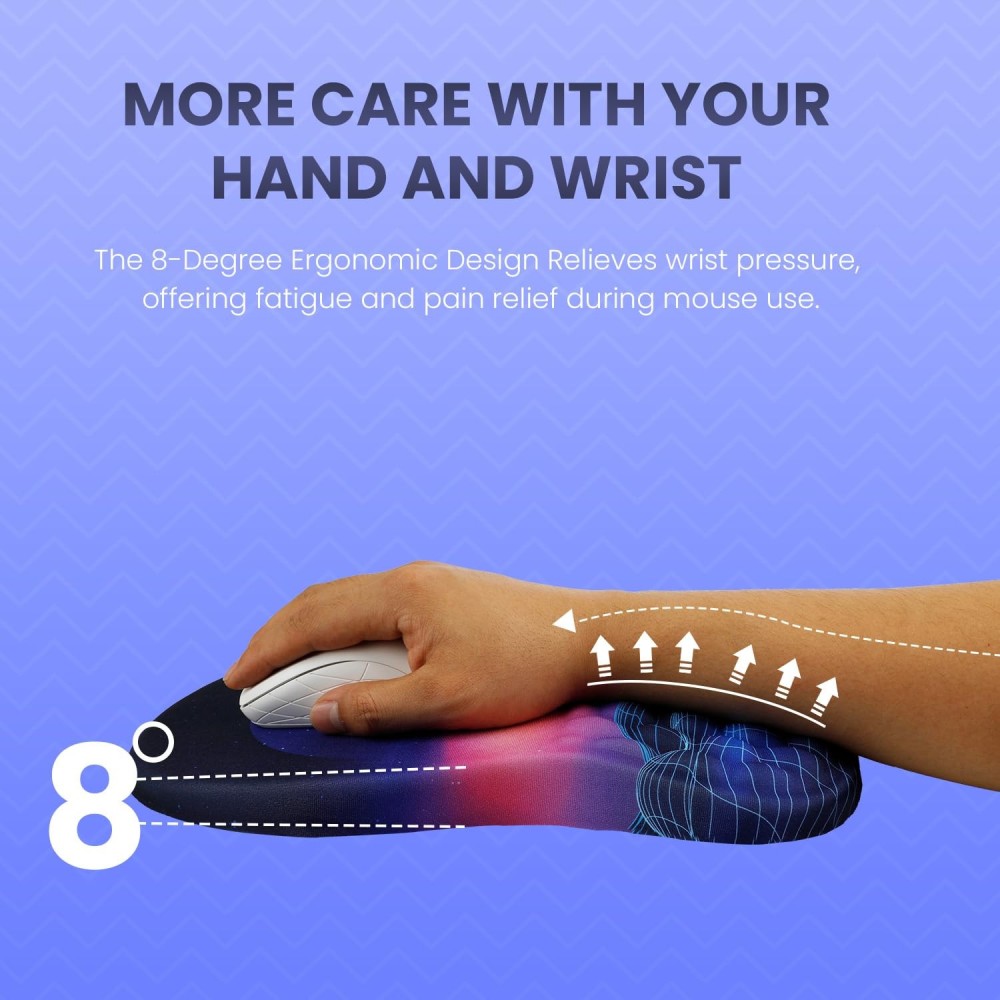 Portronics Comfipad Ergonomic Wrist Rest Mouse Pad with Soft Foam Cushion, Non-Slip Base, Wrist Support for Gaming, Laptop, PC & Computer - (Blue)