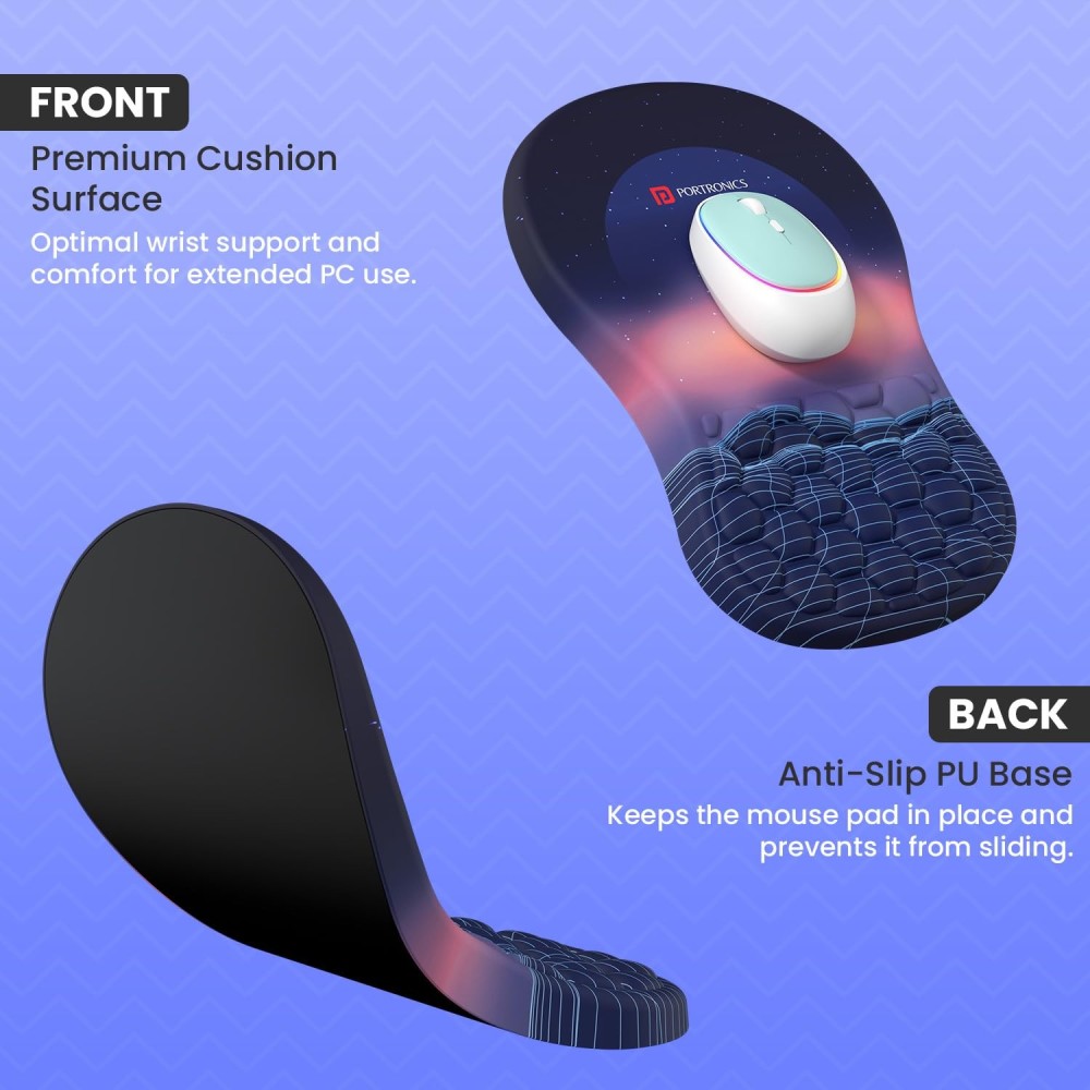 Portronics Comfipad Ergonomic Wrist Rest Mouse Pad with Soft Foam Cushion, Non-Slip Base, Wrist Support for Gaming, Laptop, PC & Computer - (Blue)