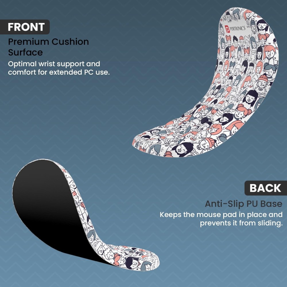 Portronics Comfipad Ergonomic Wrist Rest Mouse Pad with Soft Foam Cushion, Non-Slip Base, Wrist Support for Gaming, Laptop, PC & Computer - (White)