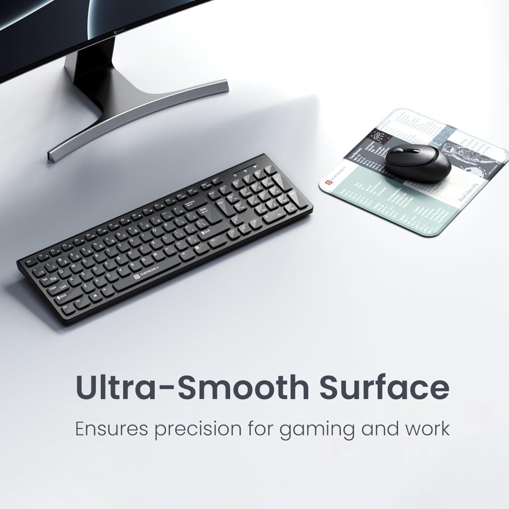 Portronics Comfipad 3 Mouse Pad with Windows Shortcuts, Non-Slip Base, Stitched Edges, Smooth Water-Resistant Surface for Gaming, Office & Home – (Grey)