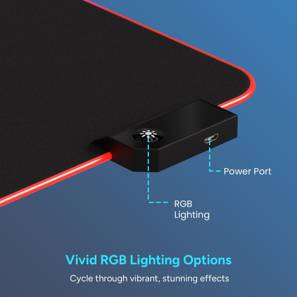 Portronics Comfipad Glow RGB Gaming Mouse Pad Large Extended Desk Mat with Non-Slip Base, Stitched Edges & High-Precision Surface for Gaming, Keyboard & Mouse - (Black)