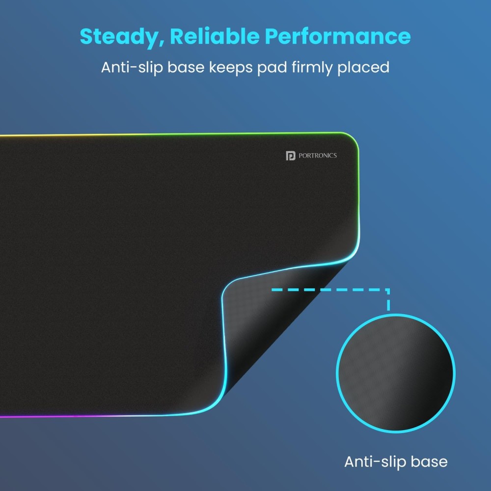 Portronics Comfipad Glow RGB Gaming Mouse Pad Large Extended Desk Mat with Non-Slip Base, Stitched Edges & High-Precision Surface for Gaming, Keyboard & Mouse - (Black)