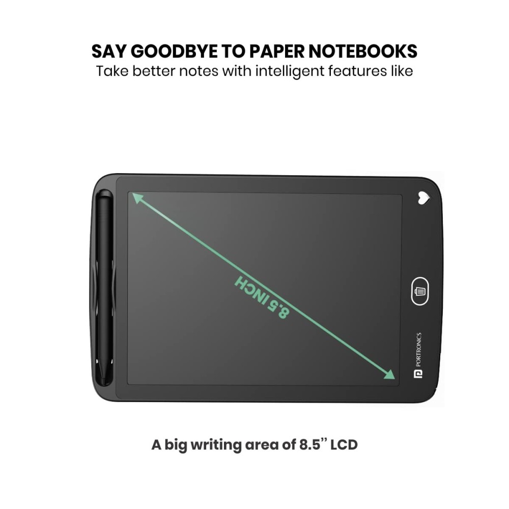 Portronics RuffPad 8.5-Inch Portable LCD E-Writer with App Support, Stylus Drawing & Handwriting Board, Save & Share Notes via Smartphone App - (Black)