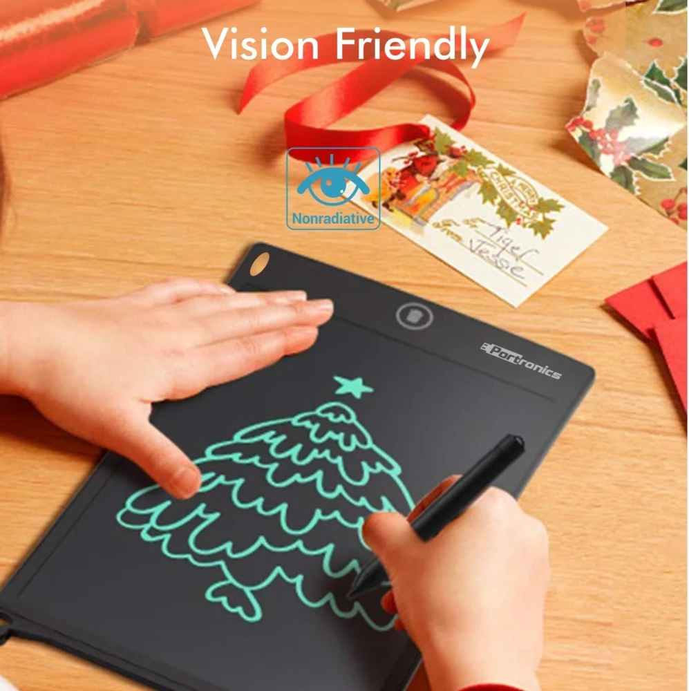 Portronics Ruffpad 12D Re-Writeable 11.25 Inch LCD Writing Pad (28.6cm), Eco-Friendly Digital Writing Tablet with One-Touch Erase & Stylus – (Black)