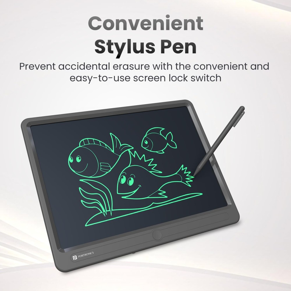 Portronics Ruffpad 15 Re-Writable 15 Inch (38.1cm) LCD Writing Pad for Drawing, Handwriting, Note Taking & Kids Learning Tablet with Stylus – (Black)