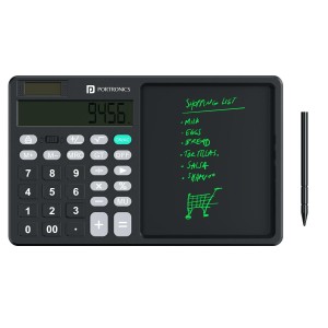 Portronics Ruffpad Calc 2 2-in-1 Calculator & LCD Writing Pad with Stylus, 14.4 cm Writing Area, Digital Calculator for Students, School, Office & Home - (Black)