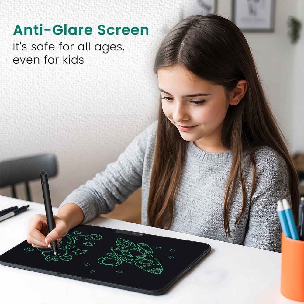 Portronics Ruffpad 22, 22-Inch LCD Writing Pad with Stylus Pen, Erase Button & Lock Switch for Kids, Students, School & Office – (Black)