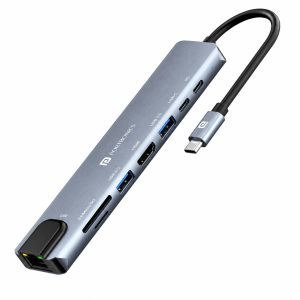 Portronics Mport 8, 8-in-1 USB-C Hub with 4K HDMI, 100Mbps Ethernet, USB 3.0, SD/microSD Card Reader, 100W PD Charging for Laptop, MacBook & PC - (Grey)