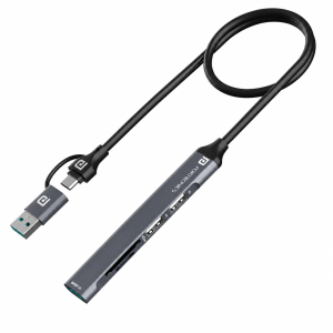Portronics Mport 31 Plus 5-in-1 USB 3.0 Hub Dock with USB & Type-C Dual Connector, 5Gbps High-Speed Data Transfer, SD/microSD Card Reader for Laptop, PC, Mac, Smartphone & Tablet – (Grey)