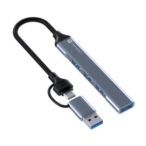 Portronics Mport 31 Pro USB 3.0 Hub Dock 4-in-1 with Type-C & USB Dual Plugs, 1 x USB 3.0, 3 x USB 2.0, 5Gbps High-Speed Data Transfer, Aluminium Body for Laptop, PC & Mac - (Grey)