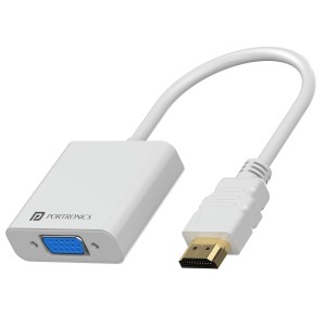 Portronics DigiBridge HDMI to VGA Converter, 1080p Full HD 60Hz Adapter, HDMI to VGA Converter Cable for Laptop, Desktop, Monitor & Projector, 16cm Cable - (White)