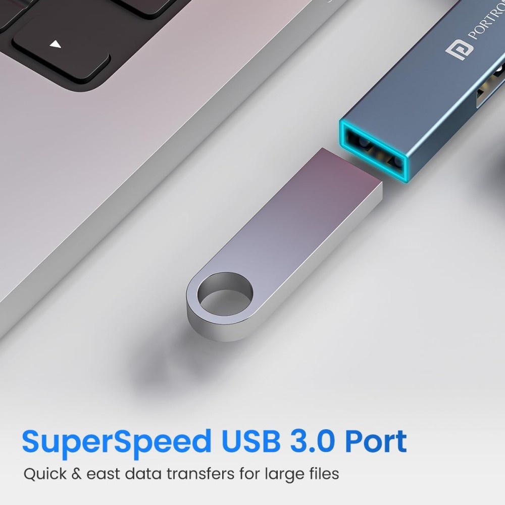 Portronics Mport Mino A USB 3.0 Hub Dock 3-in-1 with USB 3.0 SuperSpeed, 2 USB 2.0 Ports, Compact L-Shape Metal Alloy USB Hub for Laptop, PC & Mac - (Grey)