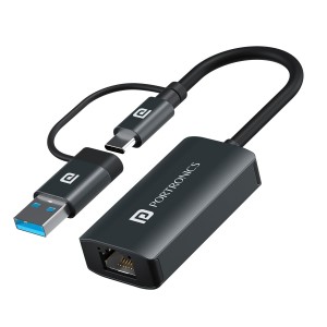 Portronics Mport X1 Gigabit Ethernet Adapter with USB & Type-C, RJ45 LAN Port, 1000 Mbps High-Speed Network Adapter for Laptop, Desktop & Mac - (Grey)