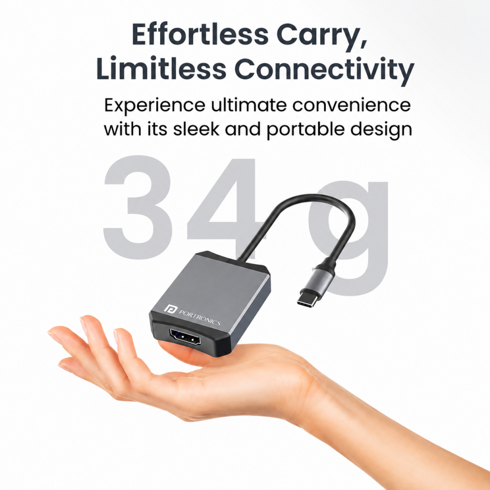 Portronics Mport X USB-C to HDMI Adapter, 4K 60Hz UHD Display, Compatible with Laptop, MacBook & Smartphone - (Grey)