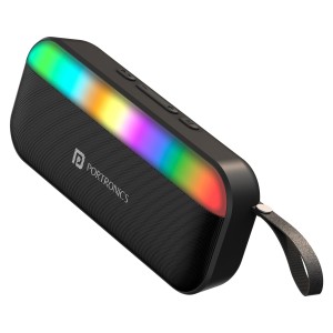 Portronics Plugs 3 15W Portable Bluetooth Speaker with Inbuilt Mic, Dynamic RGB Lights, Bluetooth 5.3V, USB Drive Port, SD Card Port, IPX5 Water Resistant, Integrated Controls, Type C Chargin
