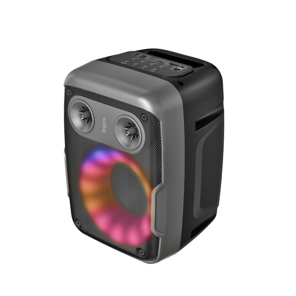 FINGERS HootBeats7 Compact Portable Bluetooth Speaker with RGB Lights, Karaoke Mic Input, FM Radio, USB, AUX & MicroSD, Multi-Point Pairing, Up to 7 Hours Playtime – (Midnight Black)