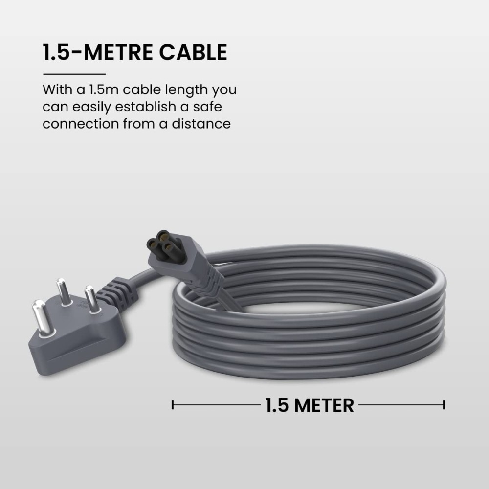 Portronics Konnect G2 Laptop Power Cable with 3PIN Clover Power Connector, 1.5M Cord Length, 350W Load Capacity(Grey)