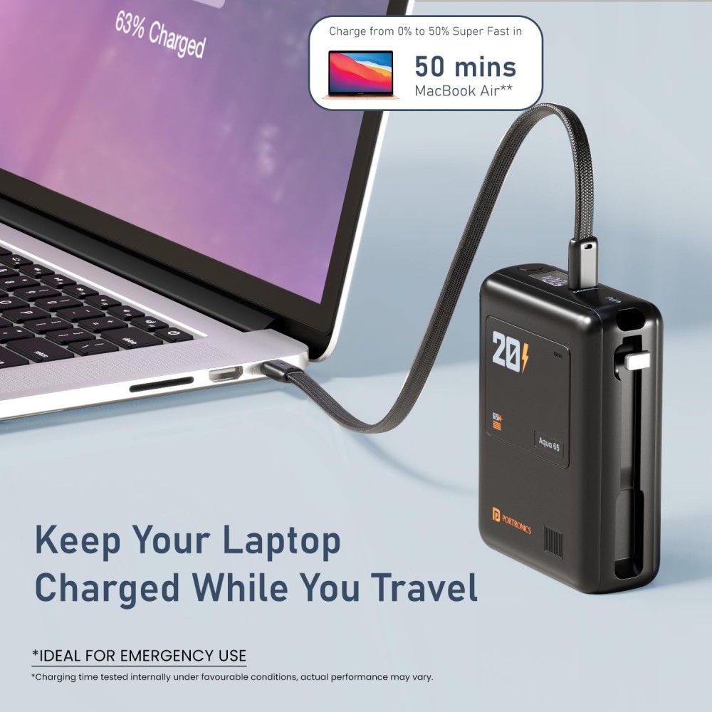 Portronics Aqua 65, 65 W Compact Pocket Size Power Bank