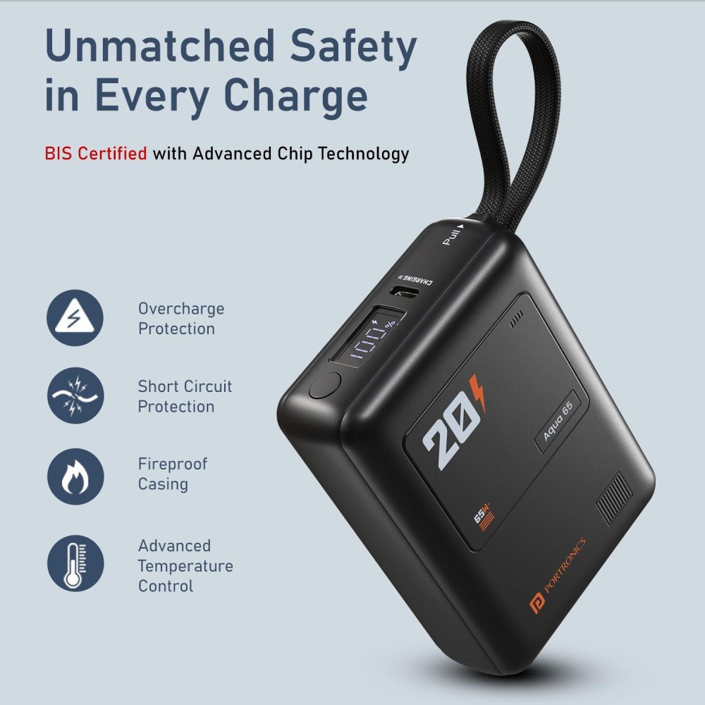 Portronics Aqua 65, 65 W Compact Pocket Size Power Bank