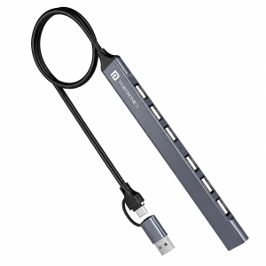 Portronics Mport 7 USB Hub with Type-C & USB Plugs, 7-Port USB Hub, USB 3.0 & USB 2.0 High-Speed Data Transfer for Laptop, PC, Mac & Type-C Devices - (Grey)