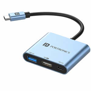 Portronics C-Konnect Plus 3-in-1 USB-C to HDMI Adapter, 4K@30Hz HDMI, USB 3.0 5Gbps, 100W PD Charging Multiport Type-C Hub for Laptop, MacBook & PC - (Grey)