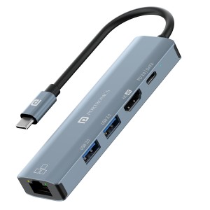 Portronics Mport 51, 5-in-1 Type C Hub Docking Station with 4K HDMI, USB 3.0, 5Gbps Data Transfer, RJ45 Ethernet, PD Fast Charging for Laptop, MacBook & PC - (Grey)
