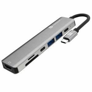 Portronics Mport 52 USB C Hub Dock 7-in-1 Multiport Adapter with 4K HDMI, 60W PD Charging, USB 3.0/2.0, Type-C 10Gbps Data Transfer, SD & microSD Card Reader for Laptop, MacBook - (Grey)