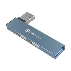 Portronics Mport Mino A USB 3.0 Hub Dock 3-in-1 with SuperSpeed USB 3.0, Dual USB 2.0 Ports, Compact L-Shape Design, Metal Alloy Body for Laptop, PC & Mac - (Grey)