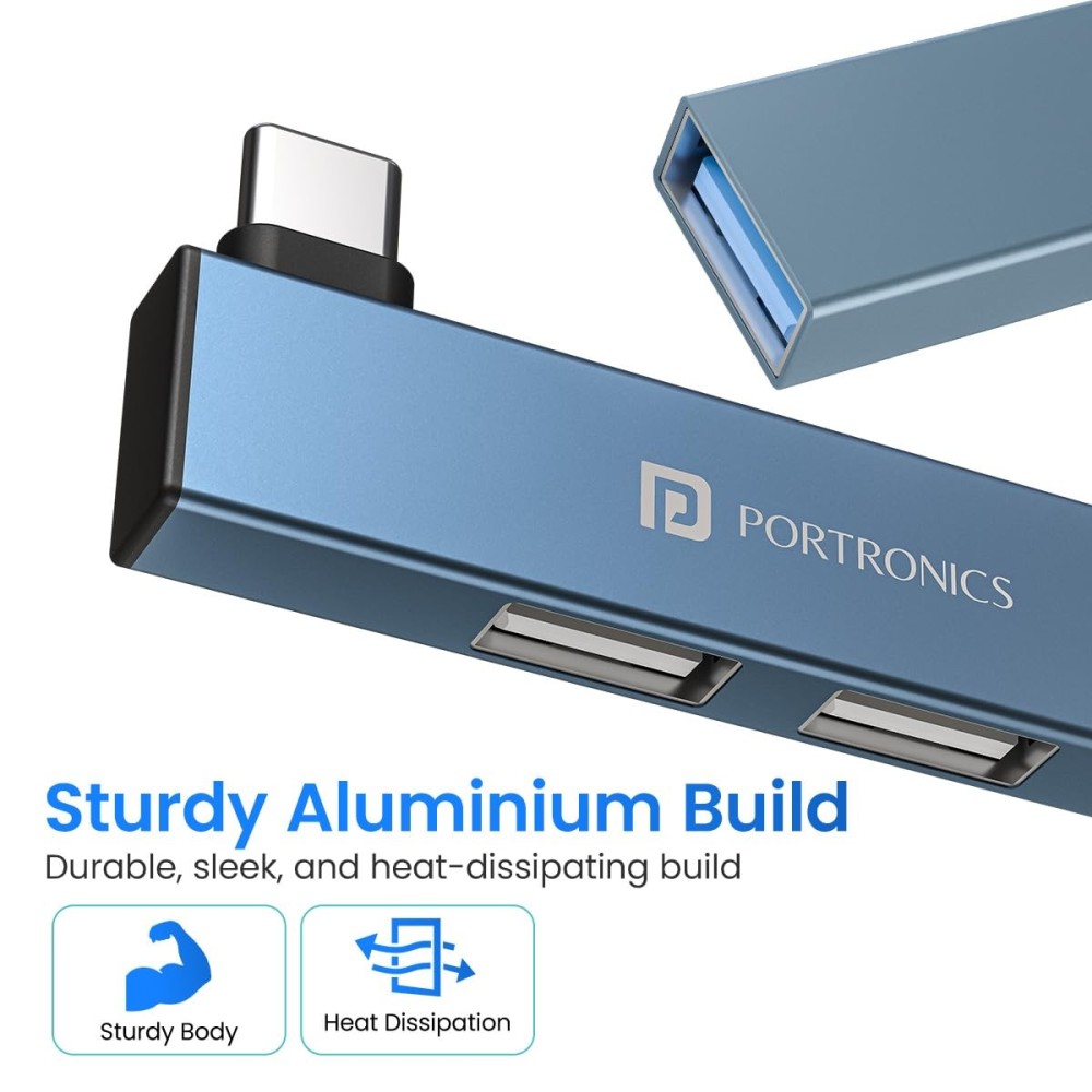 Portronics Mport Mino C USB C Hub, 3 Port USB 2.0 Docking Station with Aluminium Alloy Body for Laptop, MacBook & PC - (Grey)
