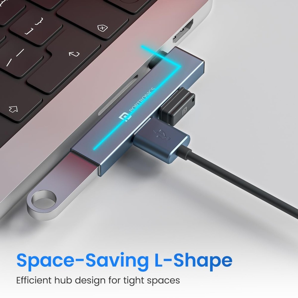 Portronics Mport Mino C USB C Hub, 3 Port USB 2.0 Docking Station with Aluminium Alloy Body for Laptop, MacBook & PC - (Grey)