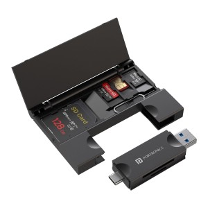 Portronics Mport 30 Plus Card Reader with Storage Case, Type-C & USB Dual Connector, SD/microSD Card Reader with SIM Card Holder & Ejector Tool - (Black)