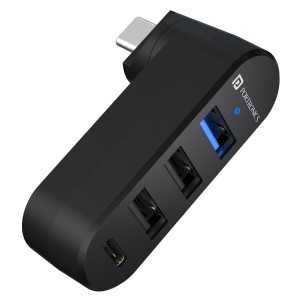 Portronics Mport Spin C 4-in-1 USB Hub with Type-C Connector, USB 3.0 & 2 USB 2.0 Ports, 180° Rotating Design, High-Speed Data Transfer Hub for Laptop, PC & Mac - (Black)