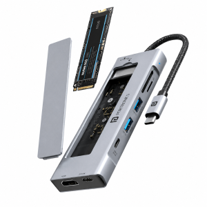 Portronics Mport Space 8-in-1 Type-C Hub with SSD Slot, 100W PD, 4K HDMI, USB 3.0 & SD/microSD Reader for Laptop & MacBook - (Grey)