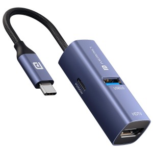 Portronics MPort Swift 3-in-1 USB Type-C Hub with 4K HDMI, USB 3.0 & 100W PD Charging, Aluminium Multiport Adapter for MacBook, Laptop, Tablet & Smartphone - (Grey)