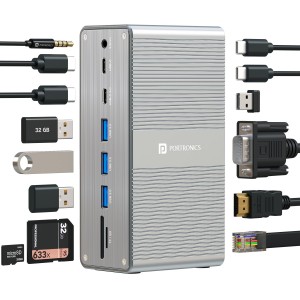 Portronics Mport Vault 13-in-1 USB C Docking Station with 100W PD Charging, 4K HDMI, VGA, USB 3.0, Gigabit Ethernet, SD Card Reader & 3.5mm Audio for Laptop, MacBook & Windows - (Grey)