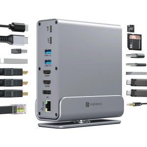 Portronics MPort Vault Pro 15-in-1 USB Type-C Docking Station with Dual 4K HDMI, 8K DisplayPort, Triple Display Support, 100W PD Charging, USB 3.2/3.0, Gigabit Ethernet, SD & microSD Card Rea