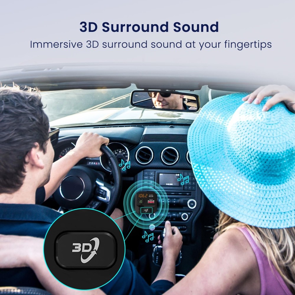 Portronics Auto 10 Plus Car Bluetooth Receiver with FM Transmitter, Hands-Free Calling, 3D Surround Sound, 30W USB-C PD & 18W USB Fast Charging for Wireless Car Stereo Audio - (Black)