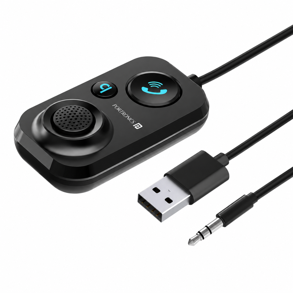Portronics AUTO 12 In-Car Bluetooth Receiver for Handsfree Calling & Wireless Music Streaming, Universal Smartphone Compatibility - (Black)