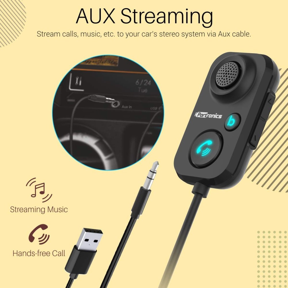 Portronics AUTO 12 In-Car Bluetooth Receiver for Handsfree Calling & Wireless Music Streaming, Universal Smartphone Compatibility - (Black)