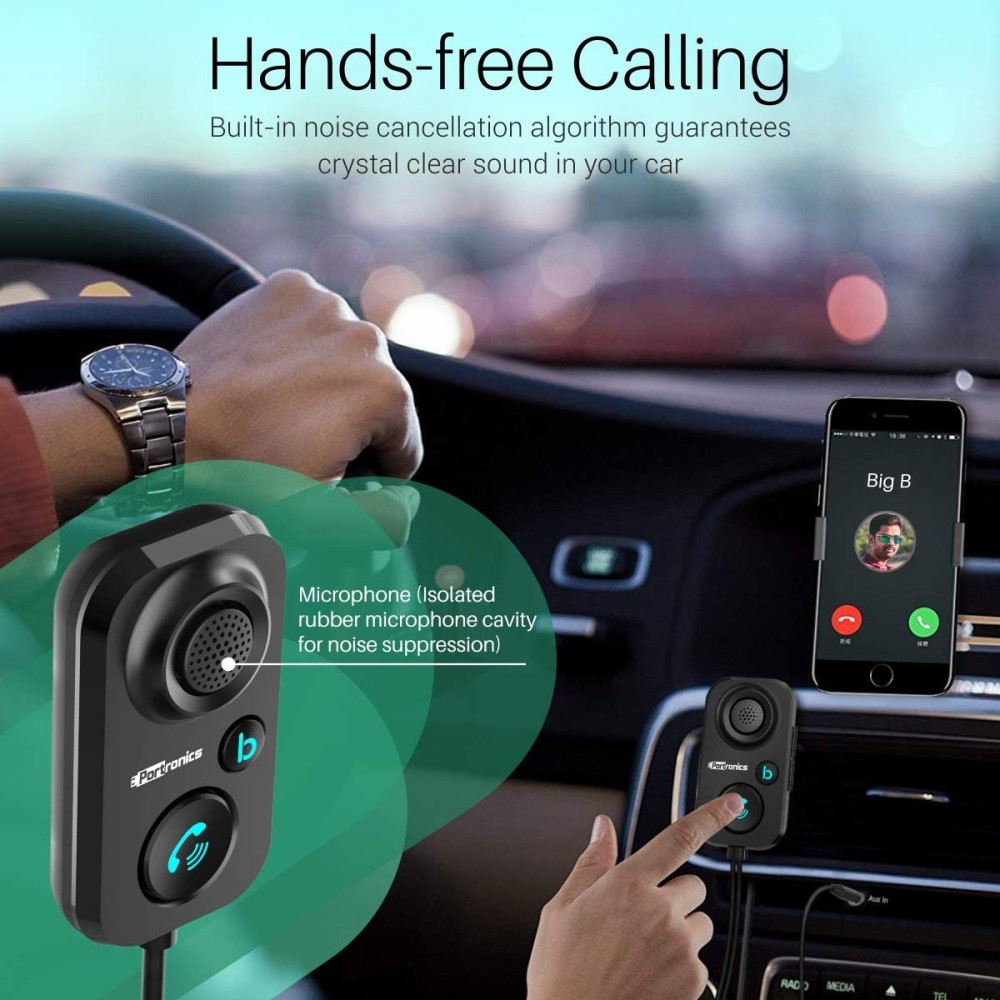 Portronics AUTO 12 In-Car Bluetooth Receiver for Handsfree Calling & Wireless Music Streaming, Universal Smartphone Compatibility - (Black)