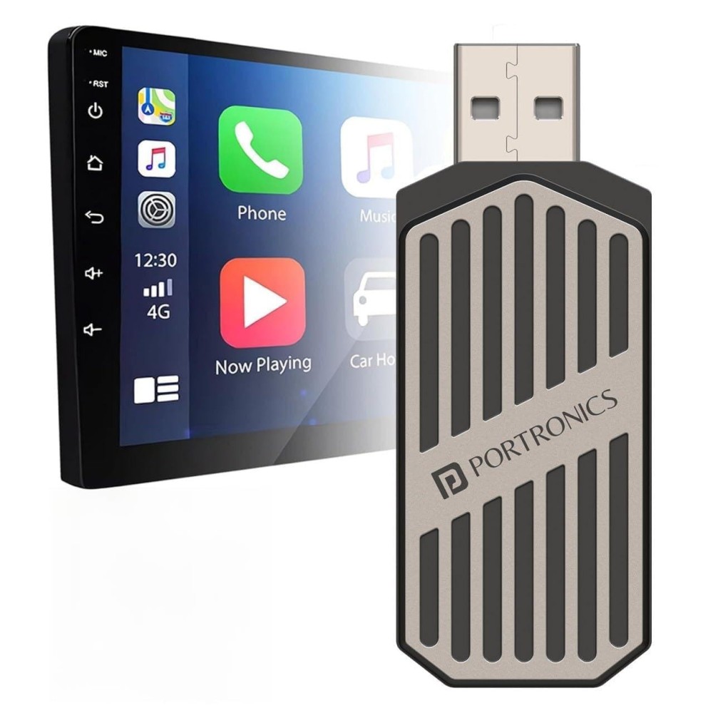 Portronics Tune 2-in-1 Wireless Car Receiver for Android Auto & Apple CarPlay, Bluetooth Adapter for Wired CarPlay to Wireless, OEM Car Compatibility - (Grey)