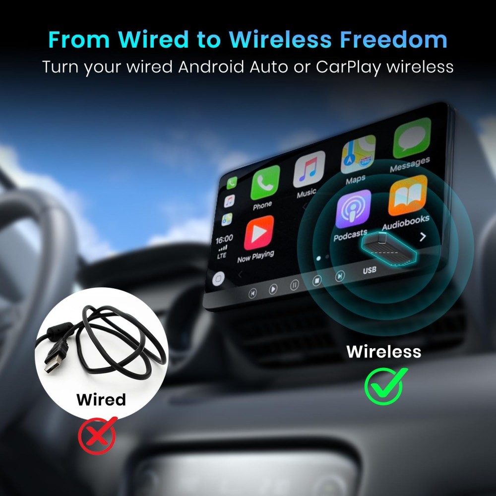 Portronics Tune 2-in-1 Wireless Car Receiver for Android Auto & Apple CarPlay, Bluetooth Adapter for Wired CarPlay to Wireless, OEM Car Compatibility - (Grey)