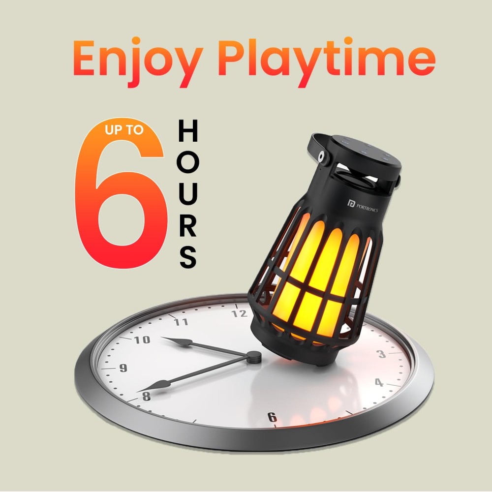 Portronics Dash 6 15W Bluetooth Speaker with Built-in White Noise Machine & Flame LED Night Lamp, TWS Mode, Bluetooth 5.3, Up to 6 Hours Playback, Water Resistant Camping Lantern – (Black)