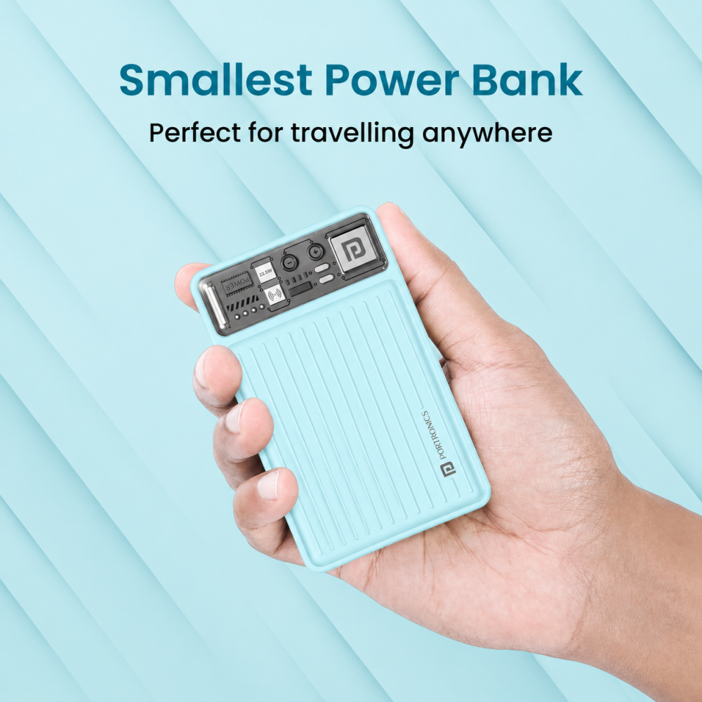 Portronics Luxcell Wireless Mini 10k 10000mAh 15W Magnetic Wireless Fast Charging Nano Power Bank with 22.5 Wired Output Compatible with iPhone 12 & Above & Other QI Enabled Devices(Blue)