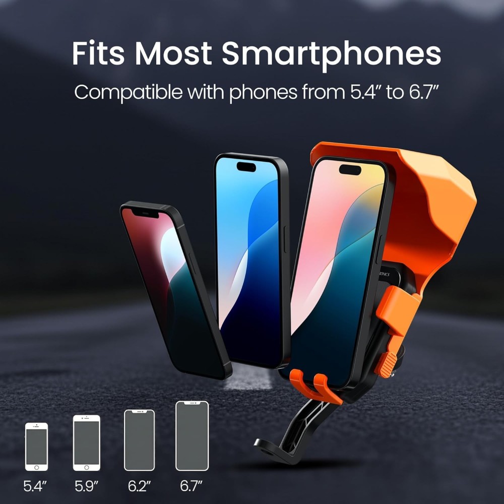 Portronics Mobike 5 Plus Mirror Mount Mobile Holder with Sunshade, Rain Protection, 360° Rotation & One-Press Lock for 5.4–6.7 Inch Smartphones