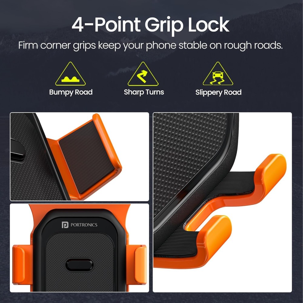 Portronics Mobike 5 Plus Mirror Mount Mobile Holder with Sunshade, Rain Protection, 360° Rotation & One-Press Lock for 5.4–6.7 Inch Smartphones
