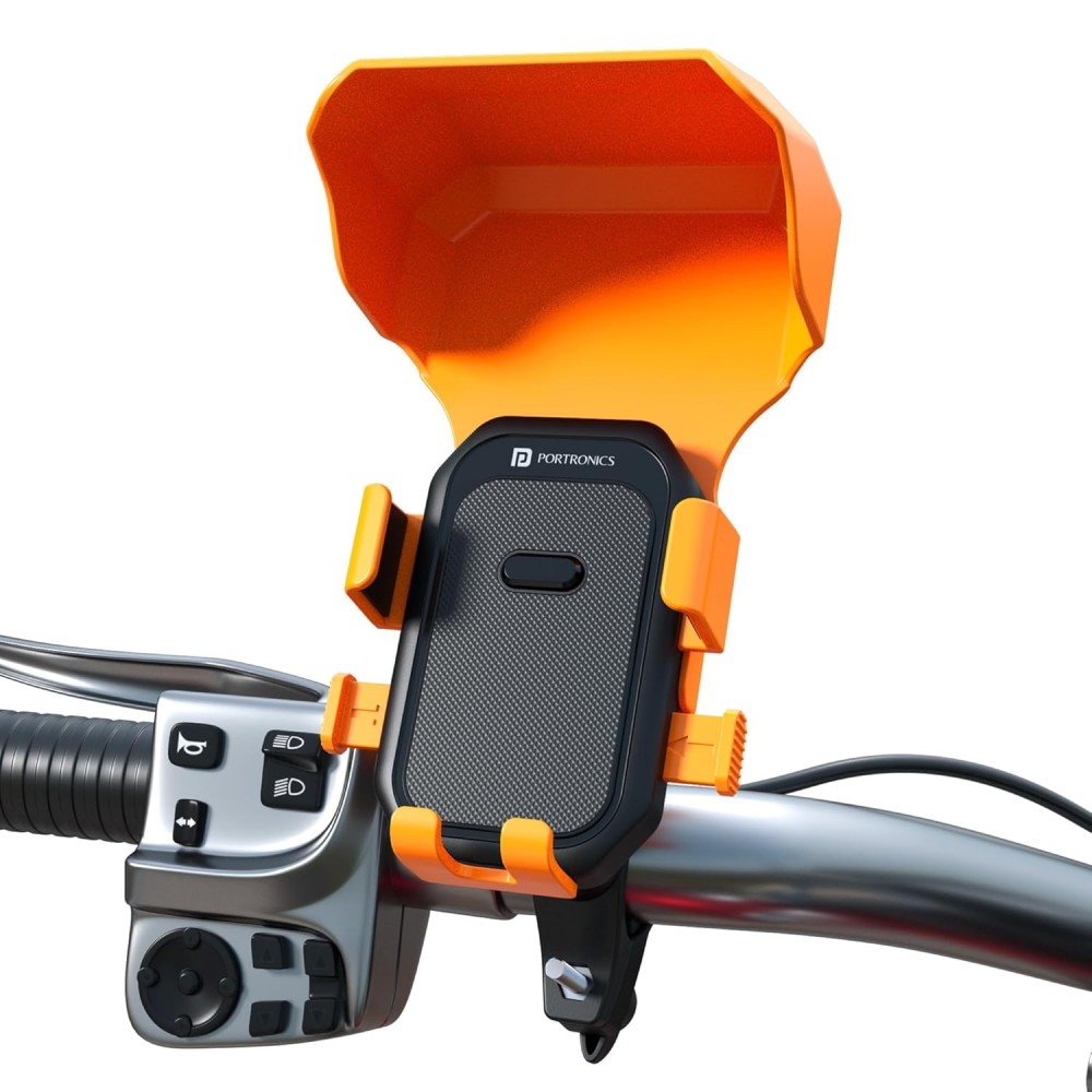Portronics Mobike 4 Plus Handlebar Mobile Holder with Sunshade & Rain Protection, 360° Rotatable Bike & Motorcycle Phone Mount for 5.4–6.7 Inch Smartphones